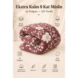 sutra 8 Kat Müslin Extra Kalın %100 Pamuk Müslin Kumaş + Elyaf Dolgulu Çift Kişilik Yorgan - Yatak Örtüsü