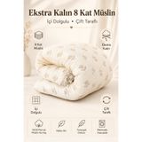 sutra 8 Kat Müslin Extra Kalın %100 Pamuk Müslin Kumaş + Elyaf Dolgulu Tek Kişilik Yorgan Yatak Örtüsü