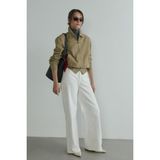 Suud Collection Beyaz 88 Wide Leg Jean Kadın Düz Desenli Pamuklu Günlük Pantolon 36 Beden