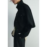 Suud Collection İris Düğmeli Kaşe Crop Ceket, 42, 418136782, Siyah, Kadın