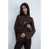 Suud Collection Kahverengi Olivia Bluz Uzun Kol Balıkçı Yaka Oversize Örme Kumaş - 36