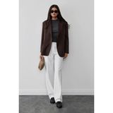 Suud Collection Koyu Kahve Maskülen Blazer Ceket Kadın Pamuklu Oversize Cepli Tasarım - 38