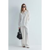 Suud Collection%100 Keten Nora Pileli Pantolon, 42, 418136498, Beyaz, Kadın