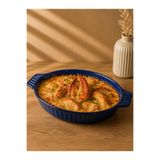 SUUFLEHMWR Kulplu Oval Fırın Kabı 35 Cm Reaktif Mavi | Porselen Fırın Kabı