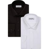 Süvari 2 Li Sim Fit Düz Gömlek Seti Siyah Beyaz - 2XL - Siyah - Beyaz