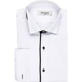 Süvari Ata Yaka Slim Fit Siyah Çizgili Erkek Gömlek - Beyaz