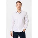 Süvari Bej Slim Fit Armürlü Klasik Yaka Gömlek, S