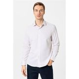 Süvari Bej Slim Fit Armürlü Klasik Yaka Gömlek, XL