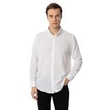 Süvari Beyaz Regular Fit Desenli Düğmeli Yaka Gömlek, L