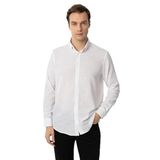 Süvari Beyaz Regular Fit Desenli Düğmeli Yaka Gömlek, XL