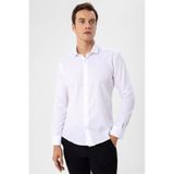 Süvari Beyaz Slim Fit Armürlü Klasik Yaka Gömlek Beyaz