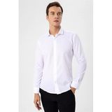 Süvari Beyaz Slim Fit Armürlü Klasik Yaka Gömlek, XXL