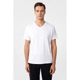SÜVARİ Beyaz Slim Fit Düz V Yaka Tişört Beyaz