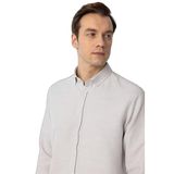 Süvari Ekru Slim Fit Armürlü Düğmeli Yaka Gömlek, L