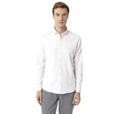 Süvari Ekru Slim Fit Desenli Düğmeli Yaka Gömlek, M