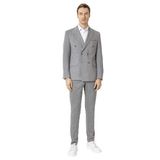 Süvari Gri Slim Fit Desenli Kruvaze Yaka 6 Drop Spor Takım Elbise, 50