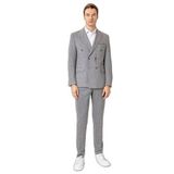 Süvari Gri Slim Fit Desenli Kruvaze Yaka 6 Drop Spor Takım Elbise, 52