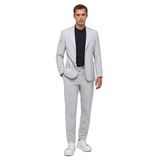Süvari Gri Slim Fit Desenli Mono Yaka 6 Drop Spor Takım Elbise, 52