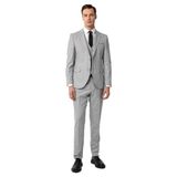 Süvari Gri Slim Fit Desenli Mono Yaka 6 Drop Yelekli Klasik Takım Elbise, 50