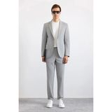 Süvari Gri Slim Mono Yaka Düz Torba Cep 6 Drop Takım Elbise - 48