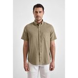 Süvari Haki Regular Düğmeli Yaka Düz Casual Gömlek - 2XL
