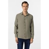 Süvari Haki Slim Fit Düz Klasik Yaka Gömlek, XL