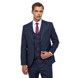 Süvari Lacivert Slim Desenli Mono Yaka 6 Drop Yelekli Takım Elbise, 50