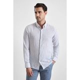 Süvari Lacivert Slim Düğmeli Yaka Düz Düz Kapaksız Cep Düğmeli Uzun Kollu Casual Gömlek