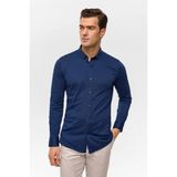 Süvari Lacivert Slim Düğmeli Yaka Manşetli Casual Gömlek - 2XL