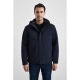 Süvari Lacivert Slim Klasik Yaka Düz Yan Cepli Fermuar Kapitone Mont - 2XL
