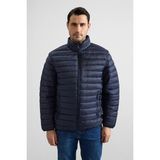 Süvari Lacivert Slim Yarım Balıkçı Yaka Yatay Çizgili Yan Cepli Fermuar Elyaf Dolgulu Mont - 2XL