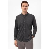 Süvari Manşetli Slim Kalıp Armürlü Gömlek - Siyah - 2XL