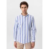 Süvari Mavi Erkek Düğmeli Slim Fit Desenli Gömlek GM1008400277