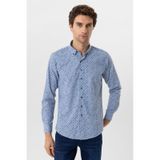 Süvari Mavi Slim Fit Düz Düğmeli Yaka Gömlek-34234 Mavi