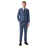 Süvari Parlament Mavi Slim Fit Desenli Mono Yaka 6 Drop Yelekli Klasik Takım Elbise, 50
