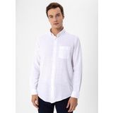 Süvari Regular Fit Düğmeli Yaka Düz Beyaz Erkek Gömlek GM1008300078