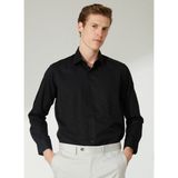 Süvari Regular Fit Klasik Yaka Armürlü Siyah Erkek Gömlek GM2025000266 - XL