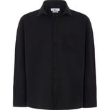 Süvari Siyah Regular Klasik Yaka Düz Pike Torba Cep Manşetli Kısa Kollu Casual Gömlek - 4XL