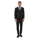 Süvari Siyah Slim Desenli Sivri Yaka 6 Drop Yelekli Takım Elbise, 50