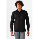 Süvari Siyah Slim Fit Armürlü Klasik Yaka Gömlek, XXL
