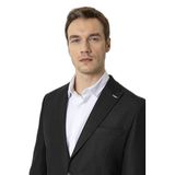 Süvari Siyah Slim Fit Desenli Sivri Yaka 6 Drop Spor Takım Elbise, 48