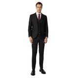 Süvari Siyah Slim Fit Desenli Sivri Yaka 6 Drop Yelekli Klasik Takım Elbise, 48