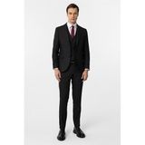Süvari Siyah Slim Fit Desenli Sivri Yaka 6 Drop Yelekli Klasik Takım Elbise, 54