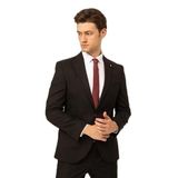 Süvari Siyah Slim Fit Düz Sivri Yaka 6 Drop Klasik Takım Elbise, 46