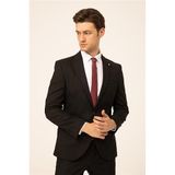 Süvari Siyah Slim Fit Düz Sivri Yaka 6 Drop Klasik Takım Elbise, 48