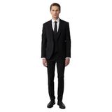 Süvari Siyah Slim Fit Düz Sivri Yaka 6 Drop Yelekli Klasik Takım Elbise, 54