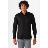 Süvari Siyah Slim Klasik Yaka Casual Gömlek - 2XL