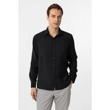 Süvari Siyah Slim Klasik Yaka Düz Casual Gömlek - 2XL