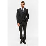Süvari Siyah Slim Mono Yaka 6 Drop Yelekli Takım Elbise - 52