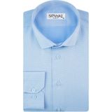 Süvari Slim Fit Armür Desenli Soluk Mavi Erkek Gömlek - Orta Mavi
